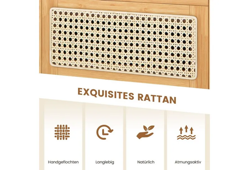 COSTWAY COSTWAY Nachttisch (2-St), Rattan Beistelltisch, mit Glastischplatte, aus Bambus – Produktbild 4 von 5