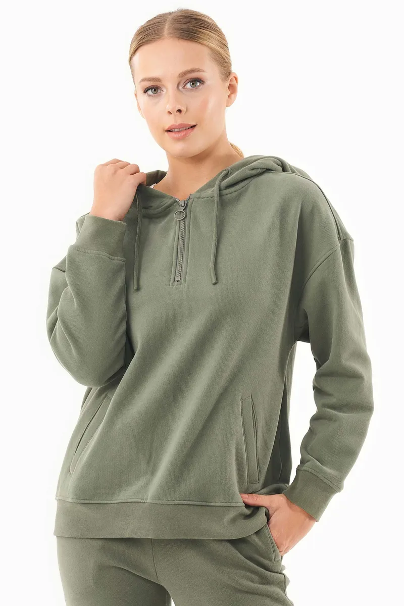 ORGANICATION ORGANICATION Damen vegan Sweat Hoodie Bio-Baumwolle Mitteloliv, Grün, – Produktbild 2 von 2