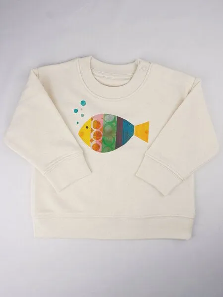 MelaDi Meladi Kinder Baby - Sweater aus Biobaumwolle - Fisch auf Natural Raw, Weiß, – Produktbild 5 von 7