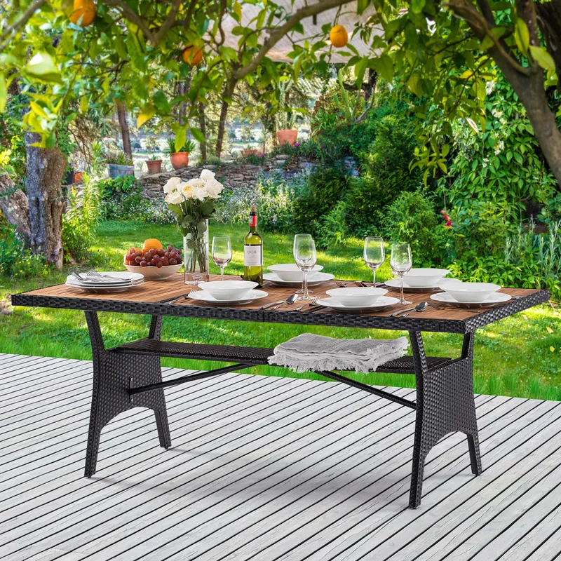 Casaria® Polyrattan Gartentisch Takeo Schwarz 190x90x74cm Akazie, Schwarz, – Produktbild 2 von 2