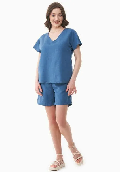 ORGANICATION ORGANICATION Shorts aus TENCEL Lyocell und Leinen, Blau(light navy), – Produktbild 1 von 4