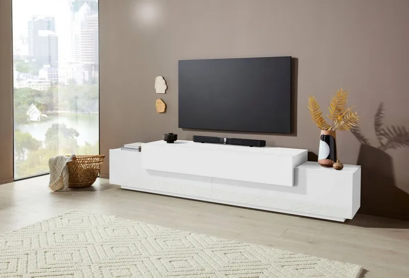 Home affaire Lowboard Coro,Lowboard,TV-Kommode,TV-Möbel,TV-Bank, mit 3 Klappen, (B/T/H) 240x45x51,6 cm, Weiß, – Produktbild 3 von 5