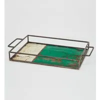 Moogoo Creative Africa Moogoo Creative Africa Upcycling Tablett aus recycelten Ölfässern | Industrial Design Vintage, Grün&weiß, – Produktbild 1 von 3