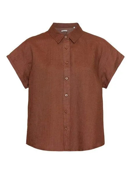 KnowledgeCotton Apparel KnowledgeCotton Apparel Leinenbluse - ASTER fold up short sleeve linen shirt - aus Bio-Leinen, Braun (tiramisu), – Produktbild 4 von 4