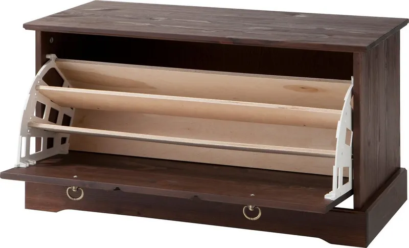 OTTO home Schuhtruhe Klera, Schuhbank, mit dekorativen Fräsungen, Lanhausstil (Made in Europe), Breite 81 cm, aus massiver Kiefer, FSC®-zertifiziert, Braun, – Produktbild 4 von 5