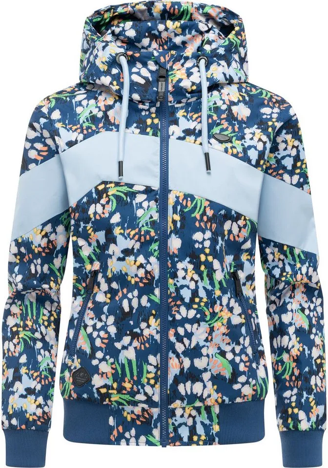 ragwear ragwear Outdoorjacke Nuggie Block Flower modische Damen Freizeitjacke mit floralem Print, Blau, – Produktbild 2 von 5