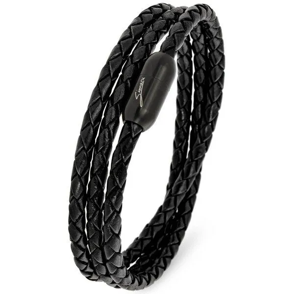 Simaru Simaru Echtleder- /Wickelarmband für Damen & Herren mit Magnetverschluss, Schwarz, – Produktbild 1 von 4