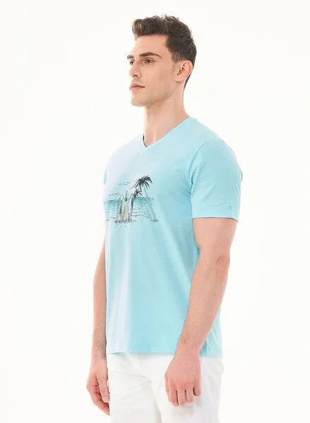 ORGANICATION ORGANICATION T-Shirt aus Bio-Baumwolle mit Print, Blau(mint), – Produktbild 3 von 4