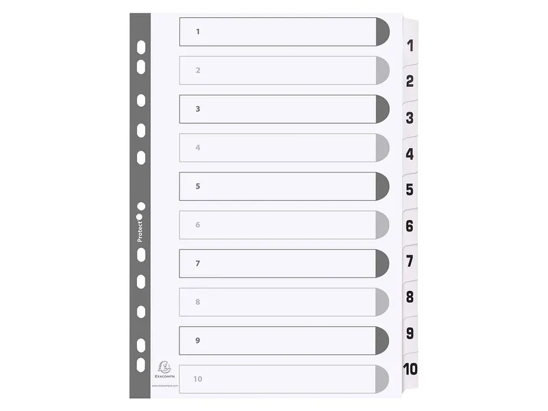 Exacompta 25 Exacompta Register, 10 bedruckte Taben numerisch, 160 g/m², DIN A4, weiß – Produktbild 1 von 1