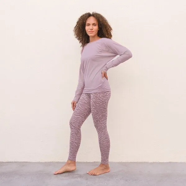 Jaya Jaya MALI - Damen - Perfekt sitzende High-Rise Leggings mit Allover-Zebra Print aus elastischer Biobaumwolle mit doppelter Taillenparti, Taupe, – Produktbild 3 von 4