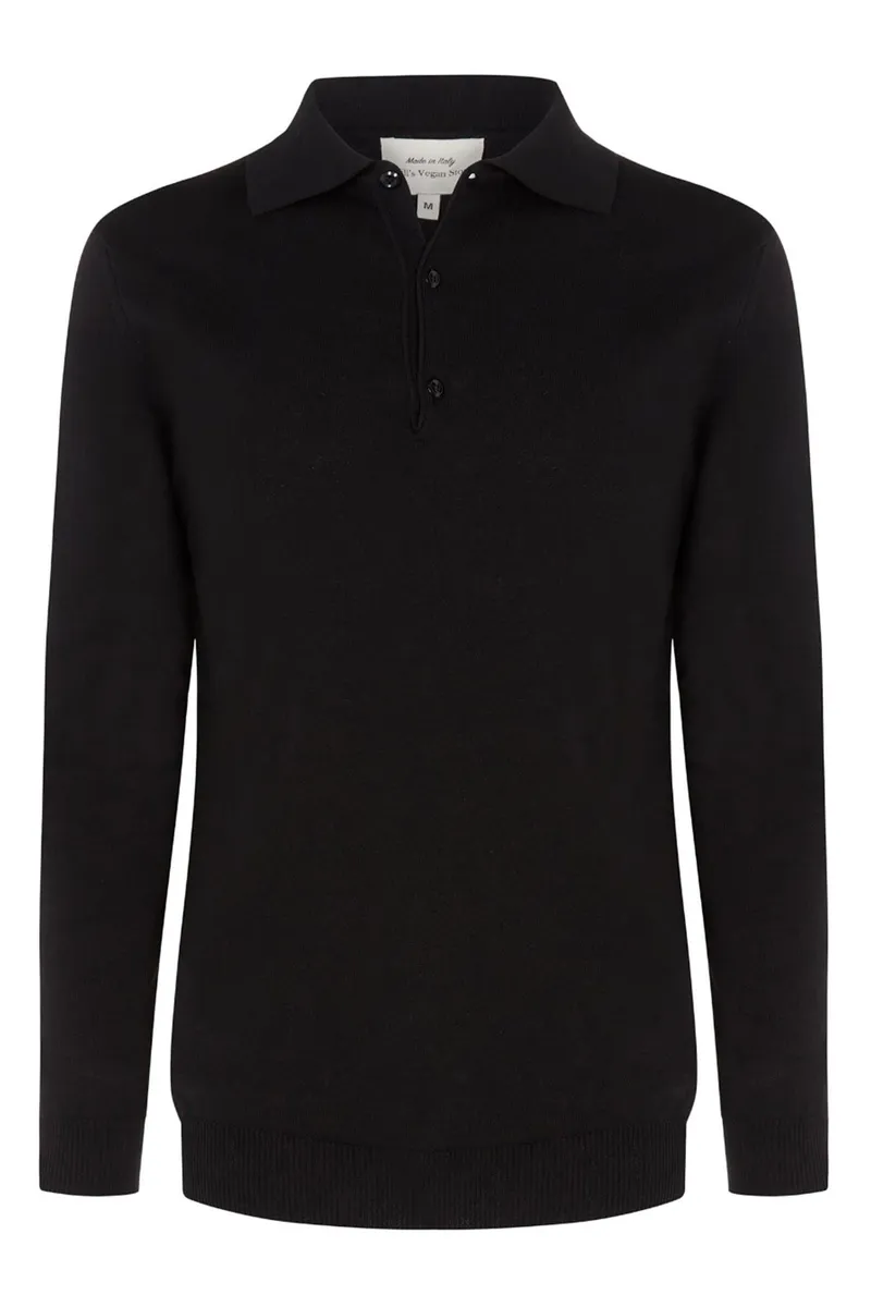 Will's Vegan Store Will's Vegan Store Herren vegan Polo Longsleeve Recycled Schwarz, Schwarz, – Produktbild 1 von 2