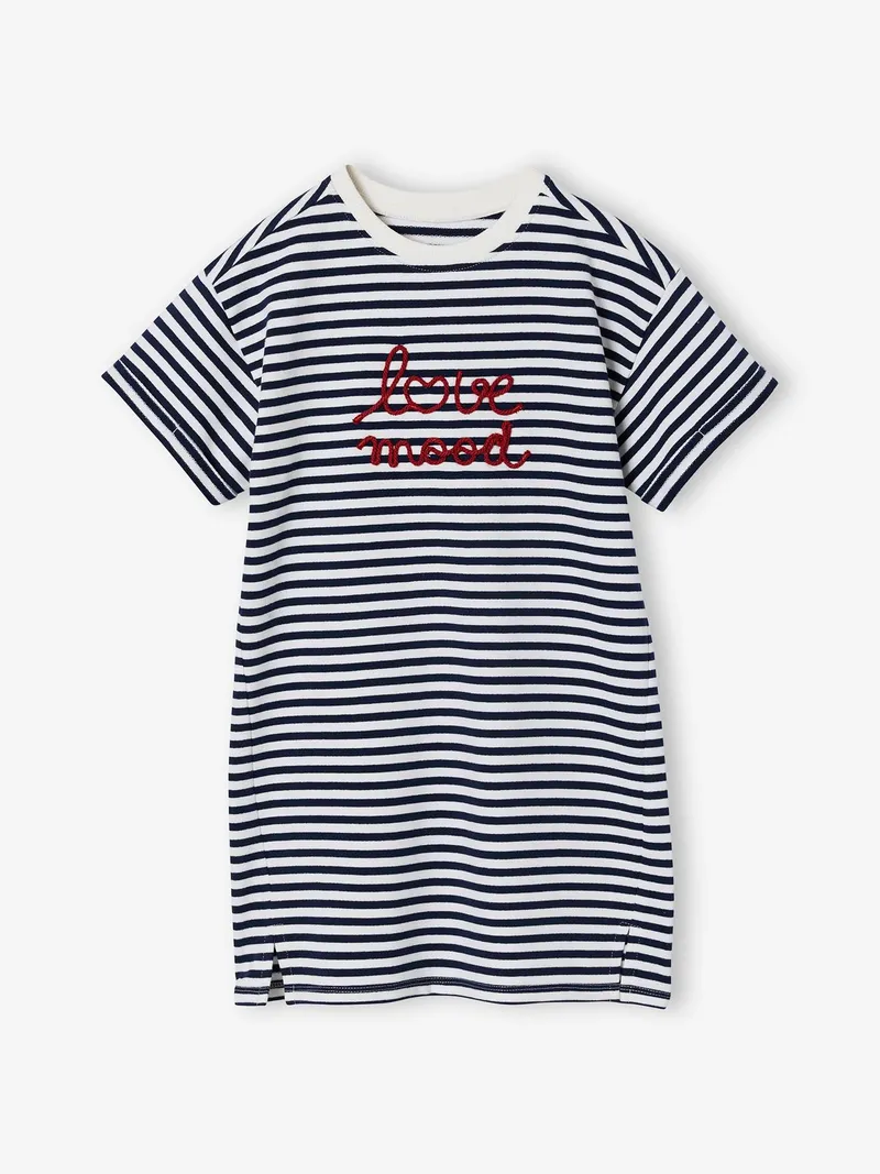 Vertbaudet Leichtes Mädchen Sweatkleid mit Aufdruck, Blau gestreift, – Produktbild 3 von 4