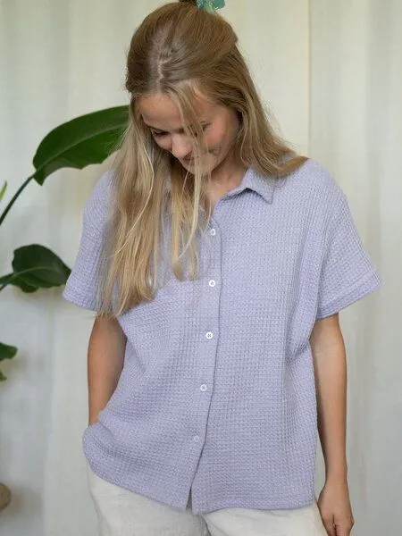 FUXBAU FUXBAU Frauen kurzarm Waffelstrick Bluse, Lavendel, – Produktbild 4 von 4