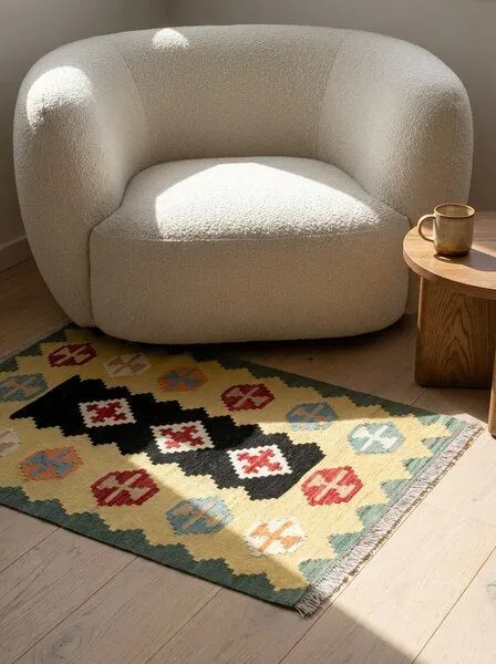 Rugtales Kelim Gashgai Schwarz „Rugtales“ aus Schurwolle, 81x127 cm, Schwarz, – Produktbild 1 von 4