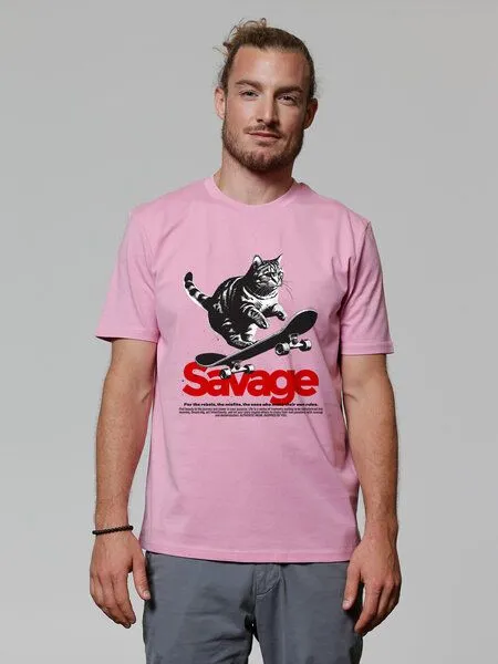 watapparel watapparel T-Shirt Unisex Savage cat, Bubble pink, – Produktbild 3 von 3