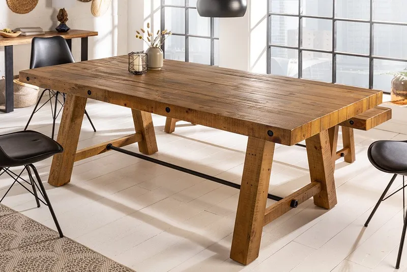 riess-ambiente Esstisch FINCA 165cm vintage braun - recyceltes Pinienholz, Bohlenoptik, FSC, Industrial Design mit Querstrebe – ideal für bis zu 6 Personen, Braun, – Produktbild 1 von 5