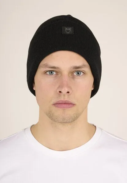 KnowledgeCotton Apparel KnowledgeCotton Apparel Mütze - LEAF Beanie organic wool - GOTS, Schwarz (black jet), – Produktbild 3 von 4