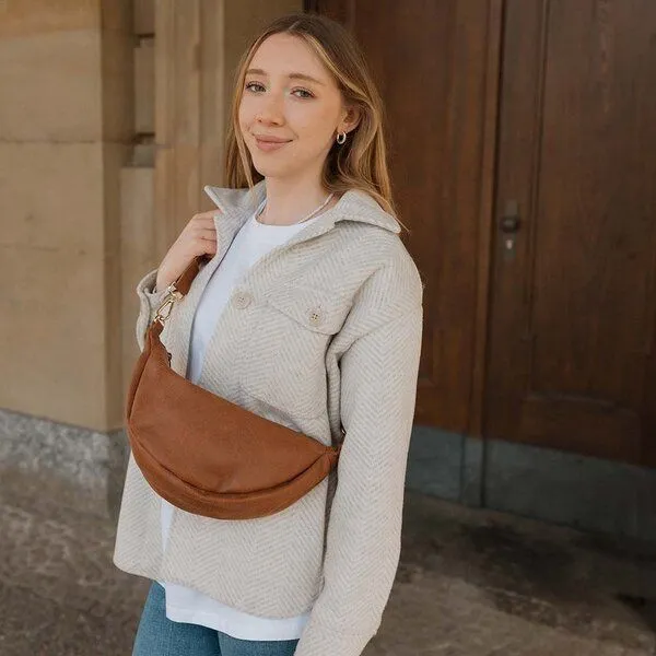 BOWLEANIES TASCHEN BOWLEANIES TASCHEN Moon Bag aus Lederfaserstoff, Braun mit gold, – Produktbild 2 von 4
