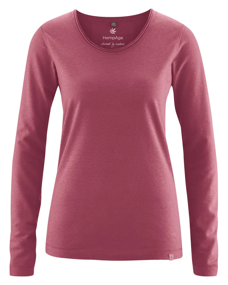 HempAge Hempage Damen vegan Langarm T-Shirt In Tinto Rot, Rot, – Produktbild 1 von 2