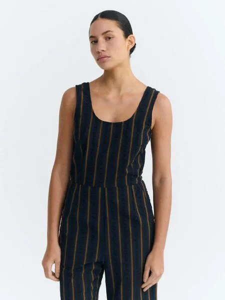 thinking mu thinking mu Damen Jumpsuit - Raflesia Seersucker - aus Bio-Baumwolle, Portbou (dunkelblau), – Produktbild 3 von 3