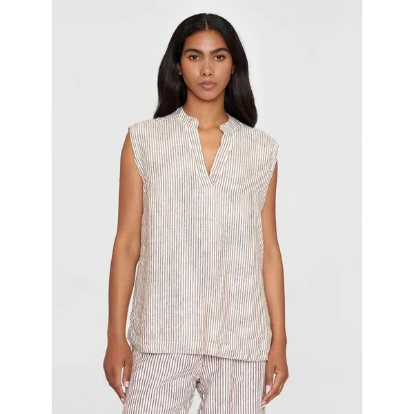 KnowledgeCotton Apparel KnowledgeCotton Apparel Gestreiftes Leinen-Top SLEEVELESS aus Bio-Leinen, Braun (brown stripe), – Produktbild 1 von 4