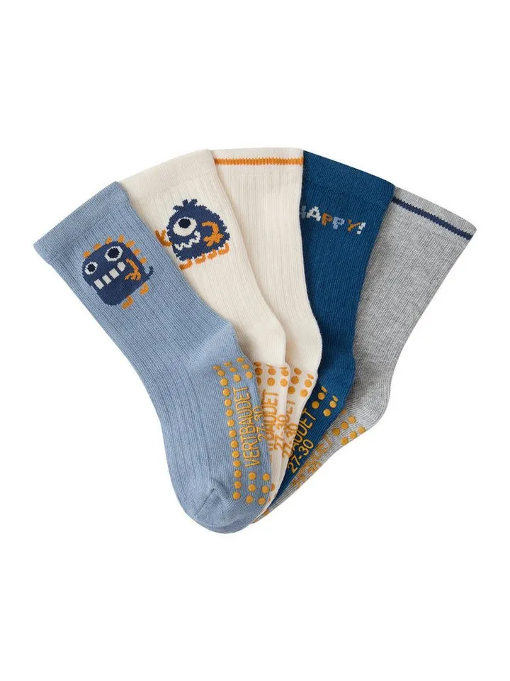 Vertbaudet Vertbaudet Socken 5er-Pack Kinder Stoppersocken Mini-Monster, Blau|grau, – Produktbild 3 von 3