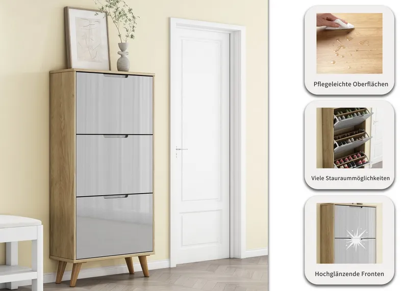 OTTO home Schuhschrank Lund FSC-zertifiziertem Holz, ABS-Kanten, Breite 62 cm, Grau, – Produktbild 1 von 5