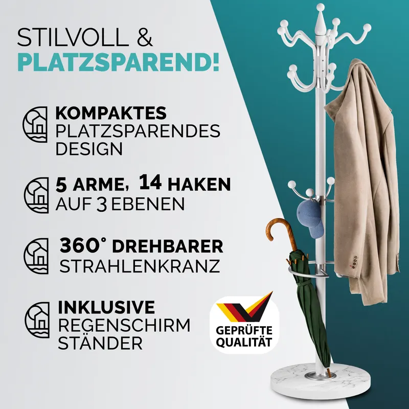 Casaria® Kleiderständer Weiß 173cm geschwungen – Produktbild 2 von 2