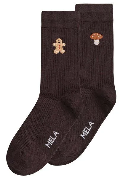 MELA MELA Gerippte Socken Stickerei Bundle, Ginger bread / mushroom, – Produktbild 1 von 4