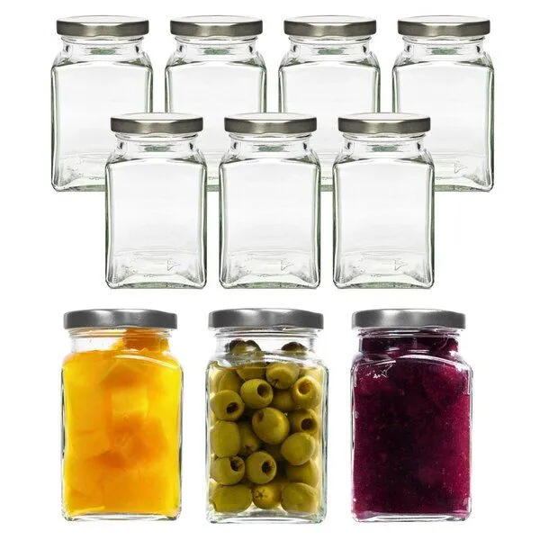mikken mikken 10er Set Einmachgläser 260 ml mit Blueseal Deckel PVC-frei mit Beschriftungsetiketten, Silber, – Produktbild 1 von 4