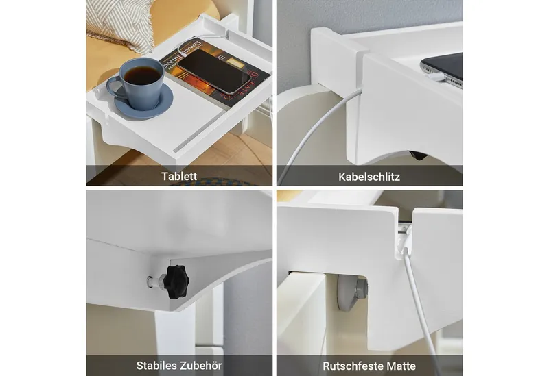 SoBuy Nachttisch NKD01, Klemmregal fürs Bett mit Kabelführung, Bambus, Bettablage mit Kabelführung Regal für Mobiltelefon Fernbedienung, Weiß, – Produktbild 5 von 5