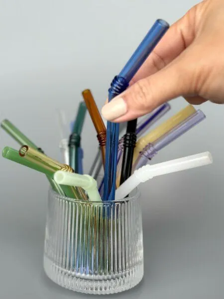 Susable Susable Glasstrohhalme gebogen 15cm, Navy blue/purple/green/light, – Produktbild 3 von 4