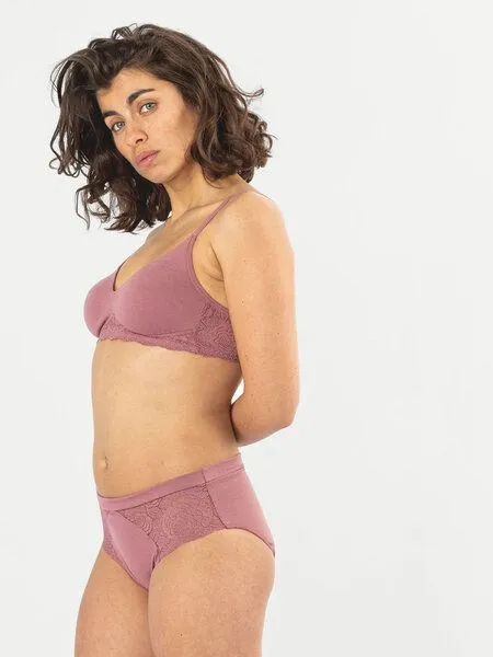 erlich textil erlich textil Elisabeth bügelloser BH mit Spitze aus Bio-Baumwolle, made in Europe, Mauve, – Produktbild 1 von 8
