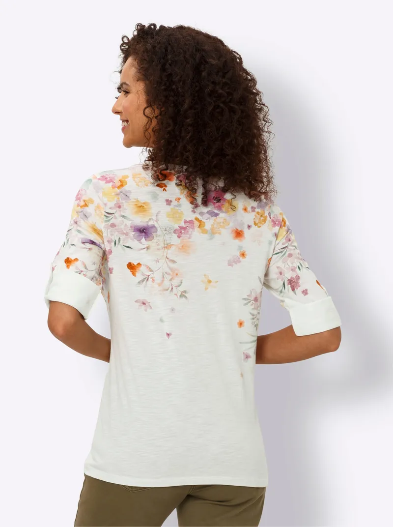 heine 3/4-Arm-Shirt ecru-orange-bedruckt, Ecru-orange-bedruckt, – Produktbild 2 von 2