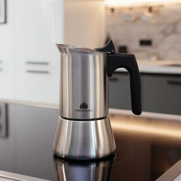 GROENENBERG GROENENBERG Espressokocher Induktion 4 oder 6 Tassen (200-300 ml) aus Edelstahl | mit Reduziersieb & Ersatzdichtung – Produktbild 2 von 4