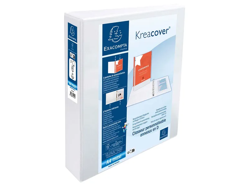 Exacompta 10 Exacompta Ringbücher "Kreacover", DIN A4 Maxi, 2 Ringe 50 mm, RB 75 mm, 2 Taschen, weiß – Produktbild 1 von 2