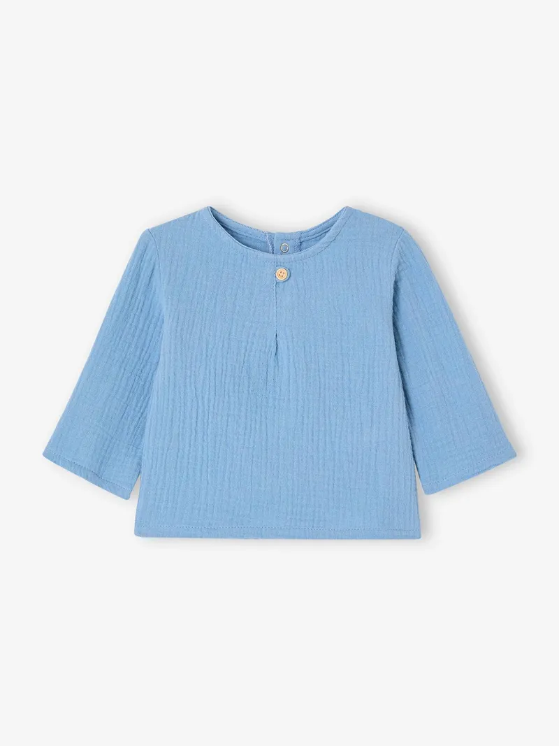 Vertbaudet Baby Hemdbluse aus Musselin, Hellblau, – Produktbild 1 von 3