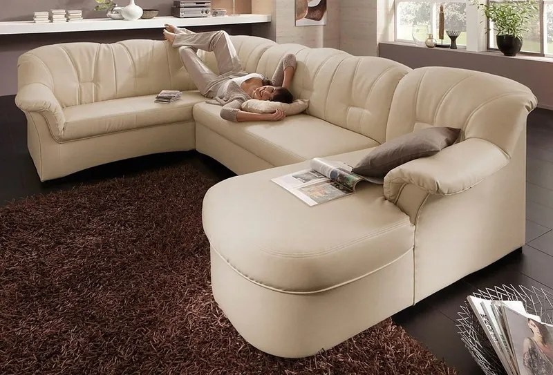 DOMO collection Wohnlandschaft Papenburg, zeitlose Rückensteppung, bequem, U-Form, Breite 297cm, in großer Farbvielfalt, wahlweise mit Bettfunktion, Beige, – Produktbild 3 von 8