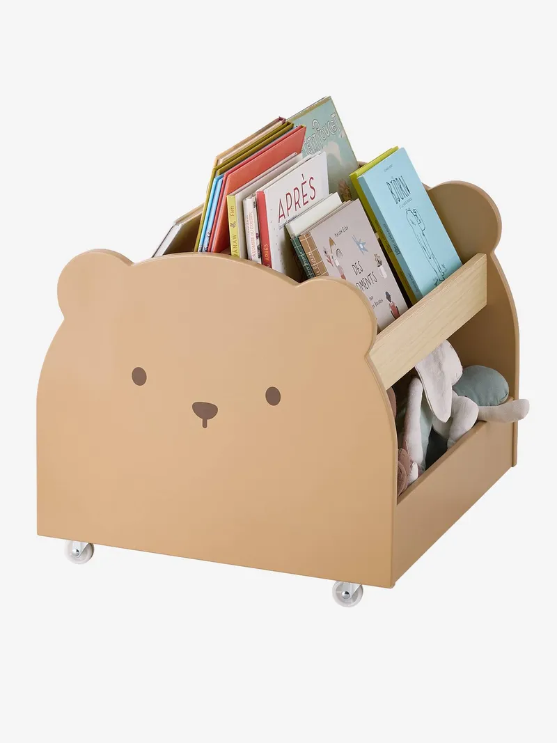 Vertbaudet Kinder Bücherregal mit Rollen BÄR mokka, Mokka, – Produktbild 2 von 4