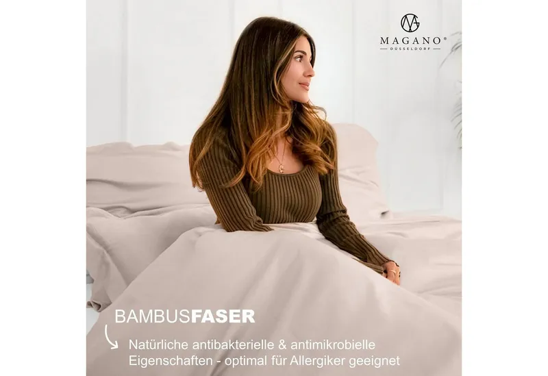 MAGANO Spannbettlaken Bambus & Baumwolle Satin, Luxus Bettlaken, Gummizug: rundum, 400 TC Luxusqualität, Hypoallergen, Thermoregulierend, Braun, – Produktbild 5 von 5
