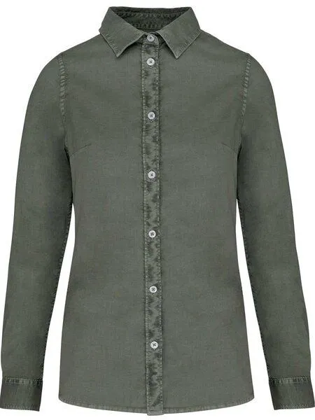 YTWOO YTWOO Umweltfreundliches ausgewaschenes Damenhemd aus Bio-Baumwolle, Khaki, – Produktbild 1 von 3