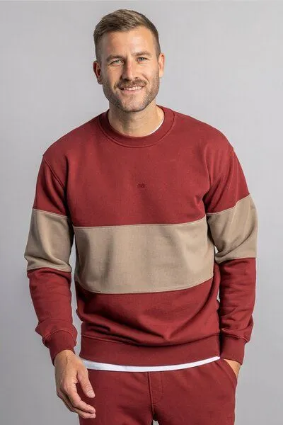 DIRTS dirts Color Block Classic Crewneck, Royal burgundy - walnut, – Produktbild 1 von 4