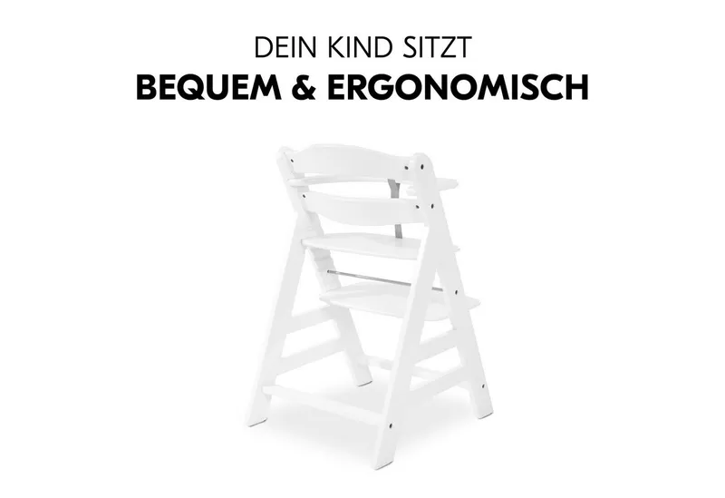 Hauck Hauck Hochstuhl Alpha Plus, Mitwachsender Holz Kinderhochstuhl mit Gurt, Schutzbügel & Sitzauflage, Beige|weiß, – Produktbild 4 von 5
