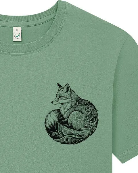 Spreecult Spreecult kleiner LineArt Fuchs - Bio und Fair - Männer Unisex T-Shirt - Line Art Fox, Sage green, – Produktbild 2 von 3