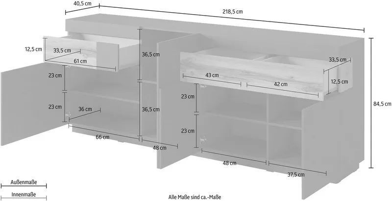 OTTO home Sideboard SILKE, Breite 218, 5 cm, Grau, – Produktbild 4 von 5