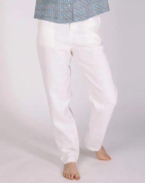Aatise Aatise Karottenhose aus 100% Leinen mit halbhoher Taille Zigarette, Weiß, – Produktbild 1 von 4