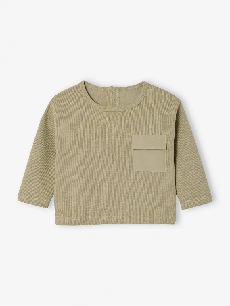 Vertbaudet Baby Langarmshirt mit Brusttasche, Khaki, – Produktbild 1 von 2