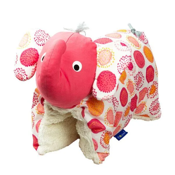 Flosinn Flosinn Kuschelkissen Elefant als Reisekissen mit Teddyplüsch aus Baumwolle Personalisierbar, Rot orange aprikot, – Produktbild 4 von 6