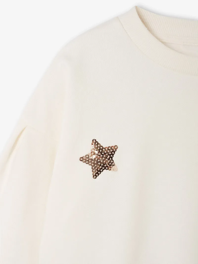 Vertbaudet Weihnachts-Set aus Sweatshirt und Scrunchie mit Pailletten Mädchen, Wollweiß, – Produktbild 4 von 4