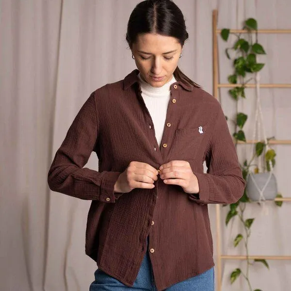 Vresh Clothing Vresh Clothing Vyllin - Musselin Hemd aus Biobaumwolle, Weinrot, – Produktbild 3 von 4